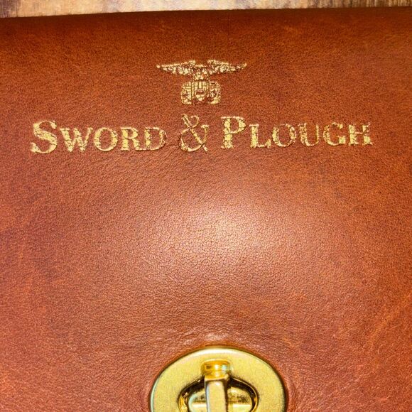 Sword & Plough Women Gray Crossbody Bag Purse Gold Chain Brown Leather - Picture 7 of 11